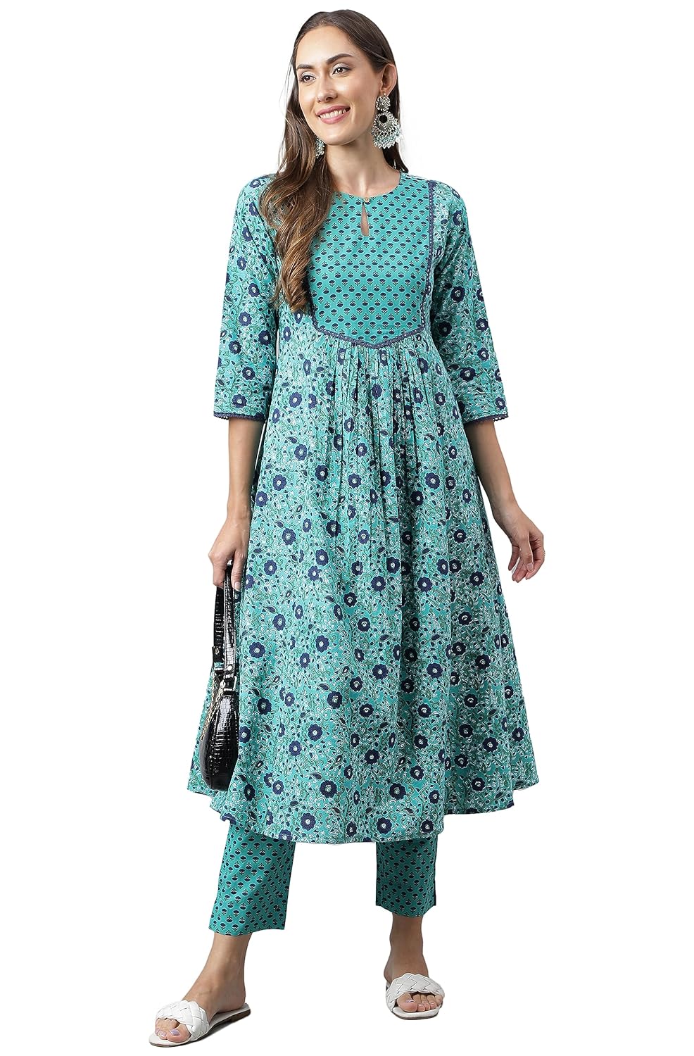 Janasya Women's Mustard Cotton Flex Cambric Floral Printed Kurta with Balloon Pant