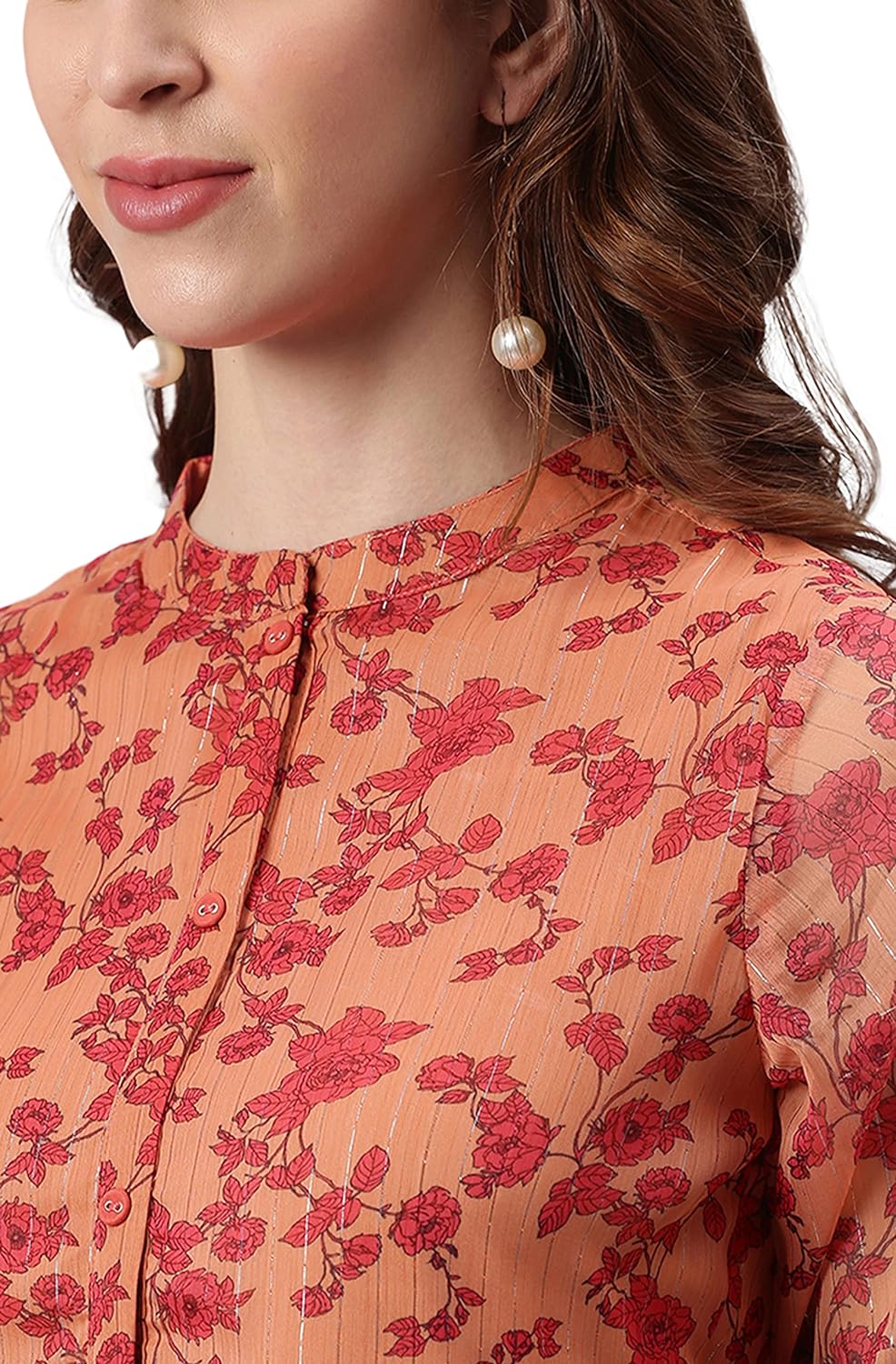 Janasya Women's Orange Poly Georgette Floral Flared Western Dress