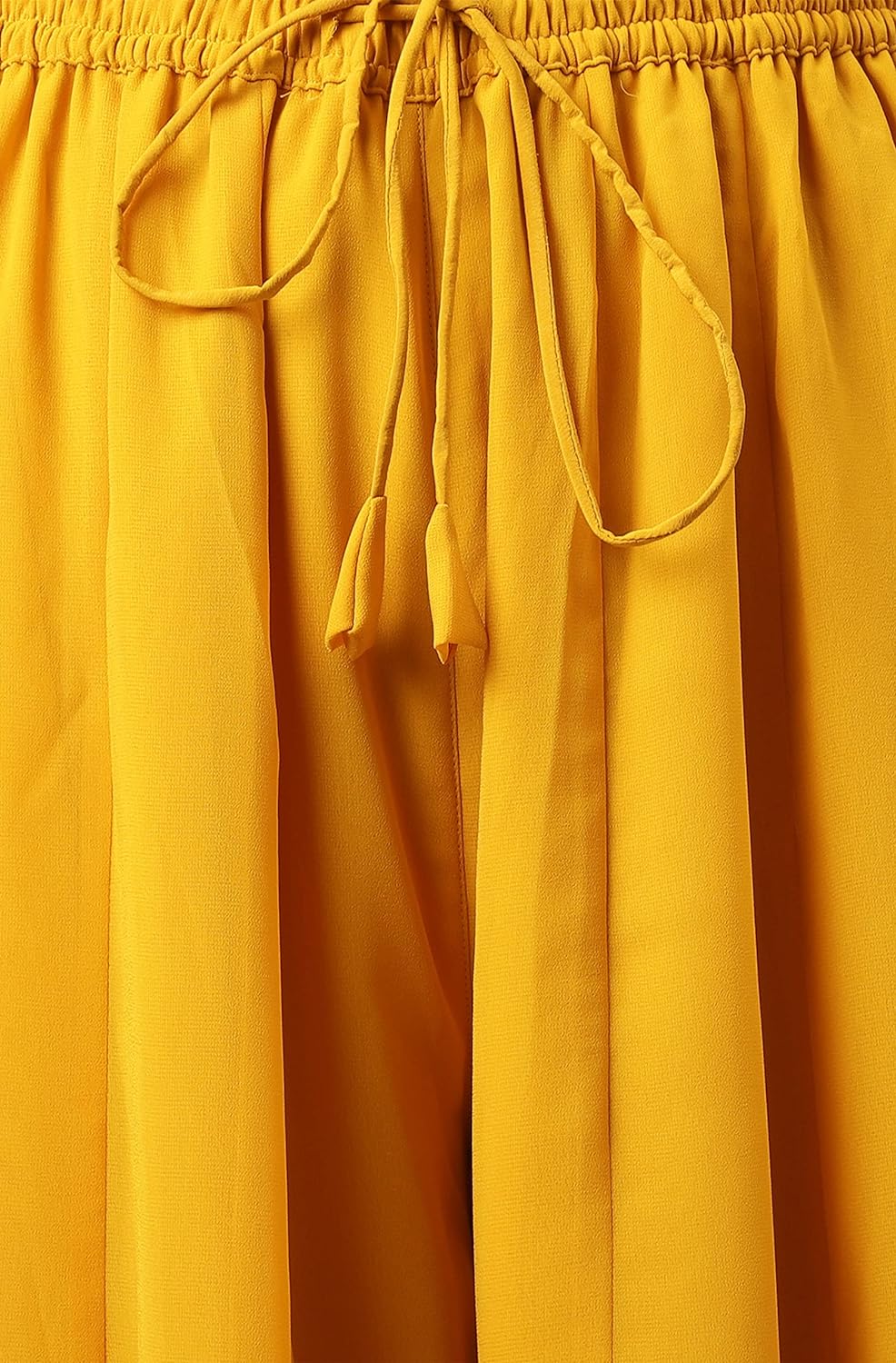 Janasya Women's Mustard Georgette Solid Kurta with Kali Palazzo and Dupatta