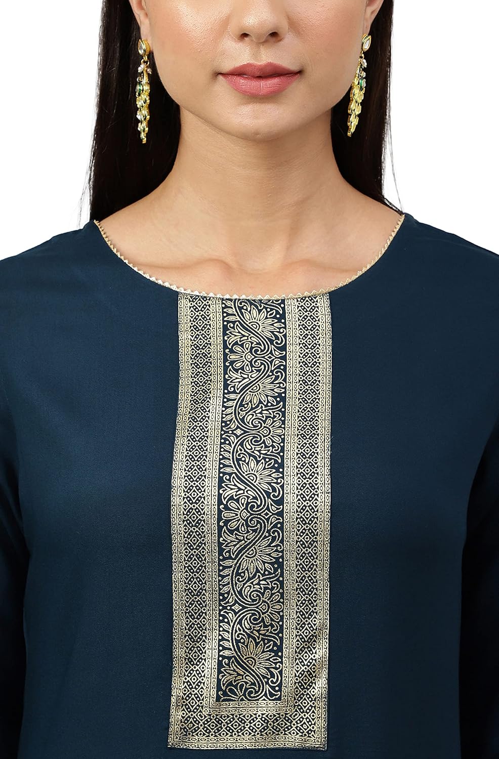 Janasya Women's Teal Rayon Solid Straight Kurta