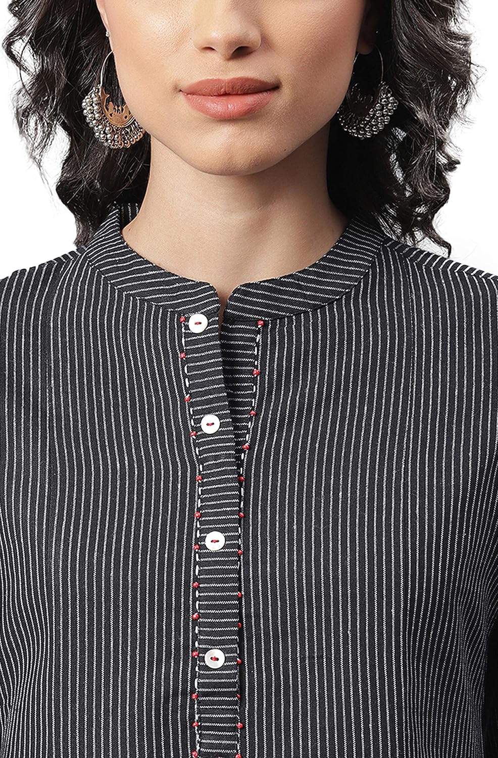 Janasya Women's Black Cotton Kurta with Pocket