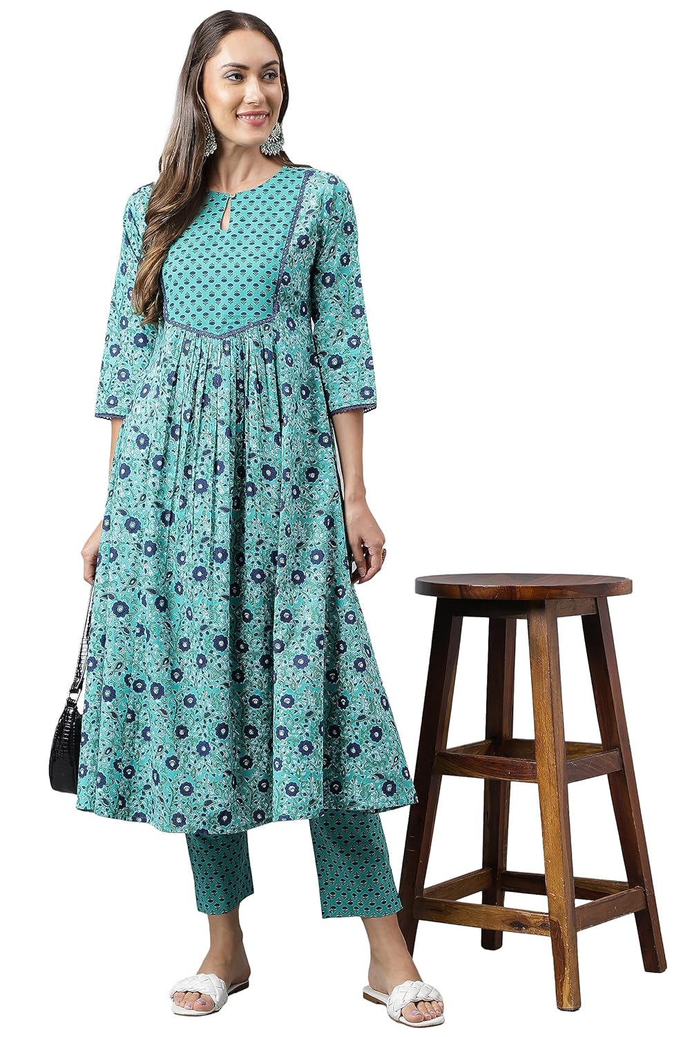 Janasya Women's Mustard Cotton Flex Cambric Floral Printed Kurta with Balloon Pant