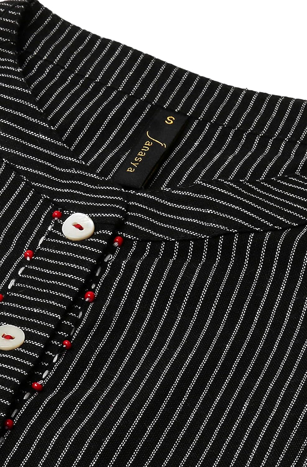 Janasya Women's Black Cotton Kurta with Pocket