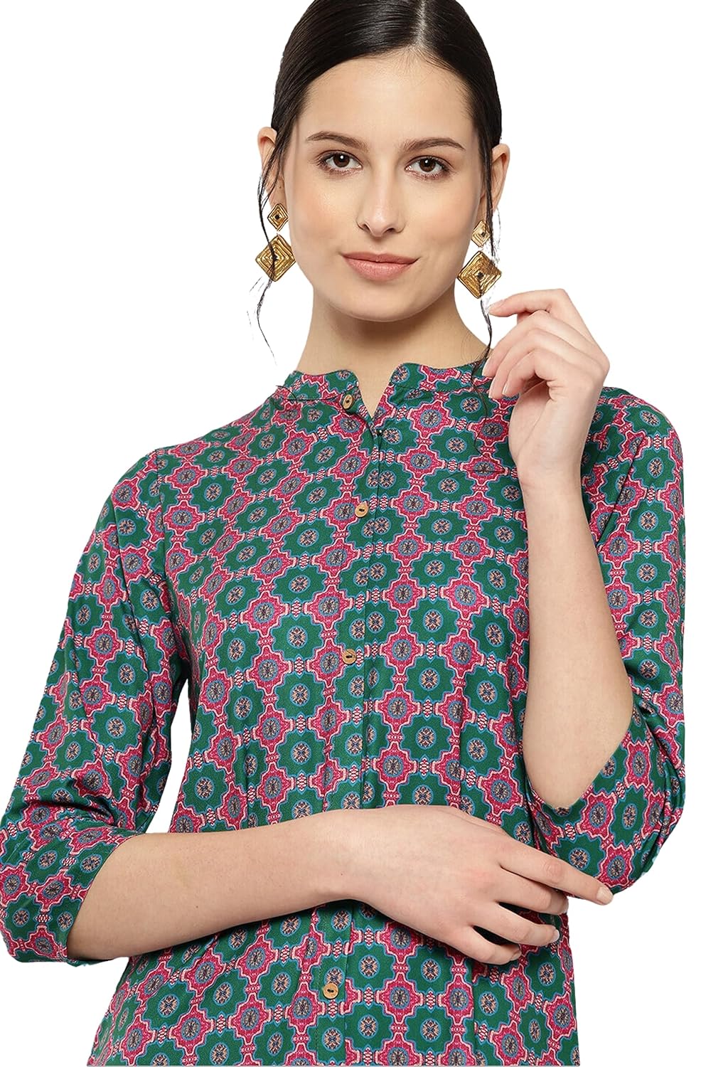 Janasya Women's Multicolor Moss Ethnic Motifs Kurta with Pant