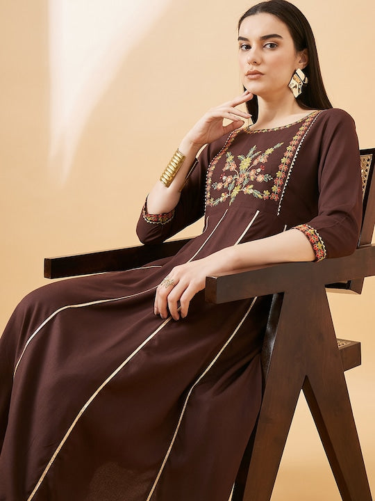 All about you Floral Embroidered Gotta Patti A-Line Kurta With Trouser