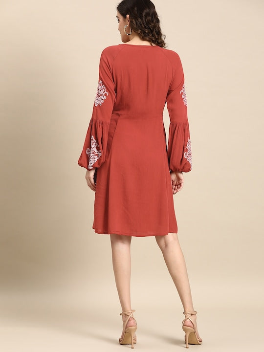 All about you Solid Tie-Up Neckline Fit & Flare Dress