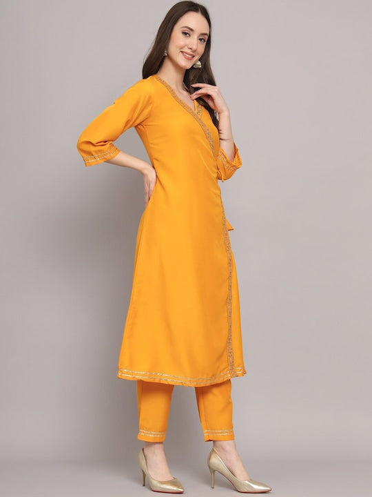 Myshka Angrakha Gotta Patti Pure Silk Kurta With Trousers & Dupatta