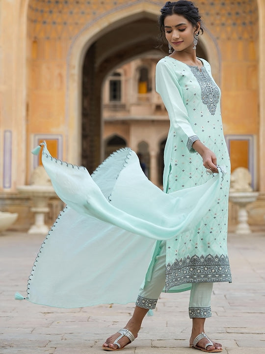 SCAKHI Ethnic Motif Embroidered Kurta With Trousers & Dupatta