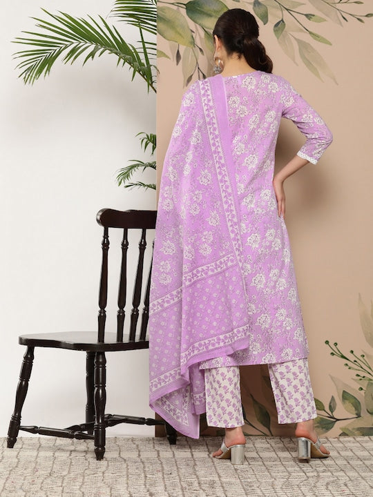 Yufta Ethnic Motifs Printed Pure Cotton Kurta With Trousers & With Dupatta - S