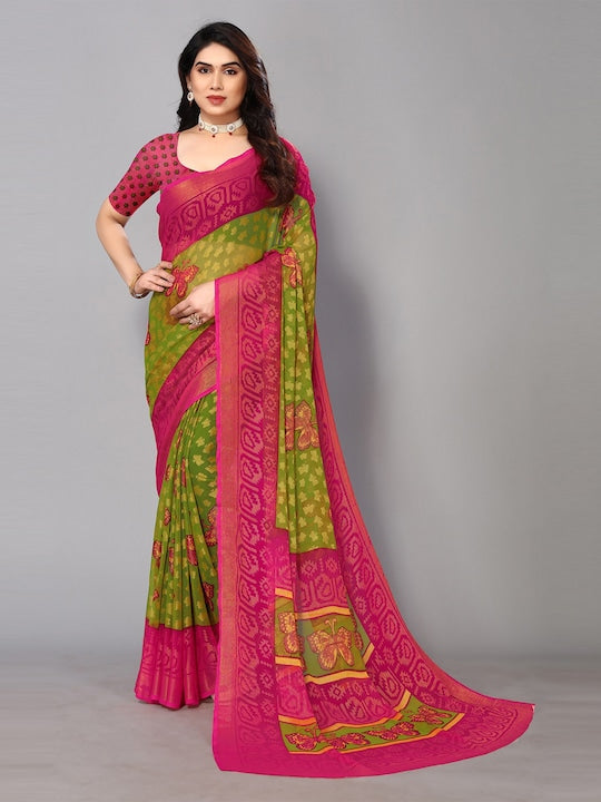 Fabmora Ethnic Printed Zari Pure Chiffon Brasso Saree