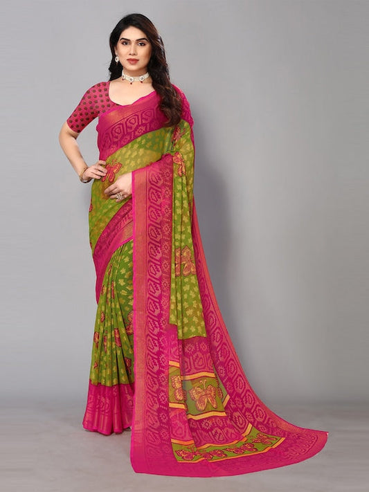 Fabmora Ethnic Printed Zari Pure Chiffon Brasso Saree