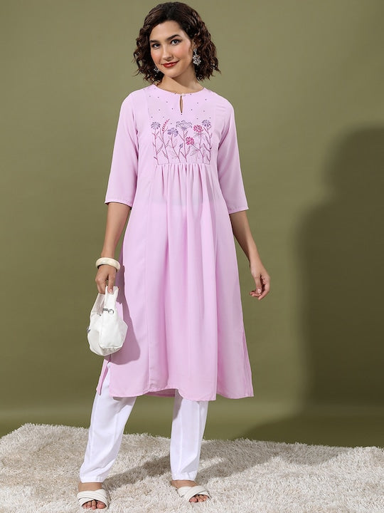 Vishudh Floral Embroidered Thread Work Kurta