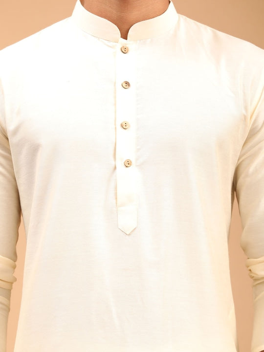 Vastramay Men Cream-Coloured Kurta with Pyjamas
