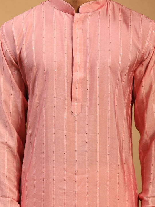 Vastramay Embroidered Sequinned Kurta With Pyjamas & Nehru Jacket