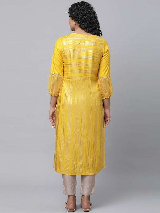 Aurelia Tie-Up Neck Striped Gotta Patti Straight Kurta