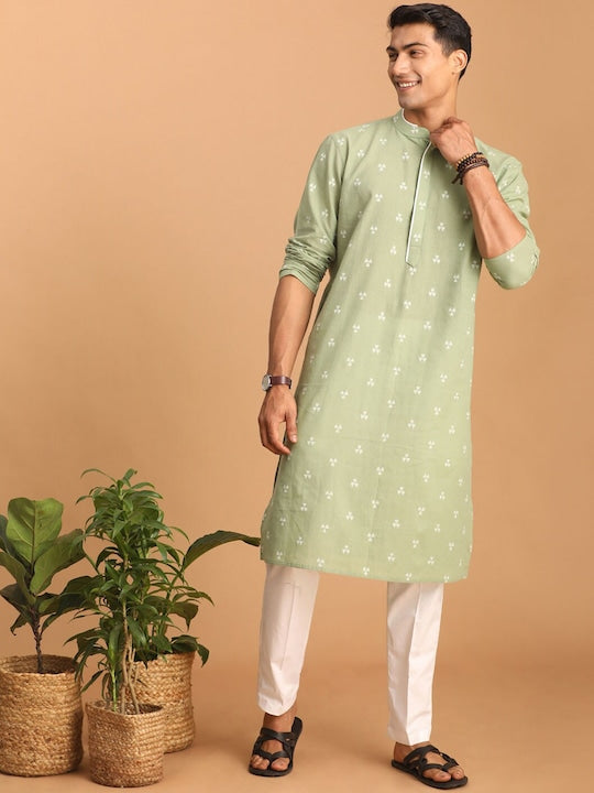 Vastramay Geometric Woven Design Pure Cotton Kurta with Pyjamas