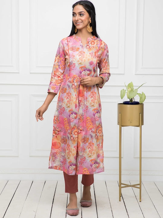 Myshka Floral Printed Cotton A-Line Kurta