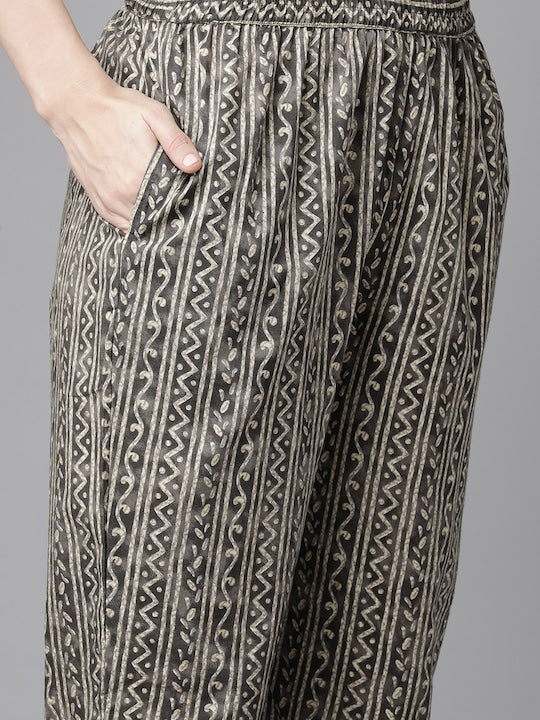 Yufta Ethnic Motifs Printed Sequinned Pure Cotton Kurta with Trousers & Dupatta