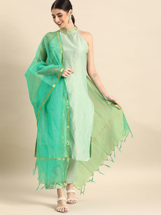 Anouk Women Green Solid Kurta Set