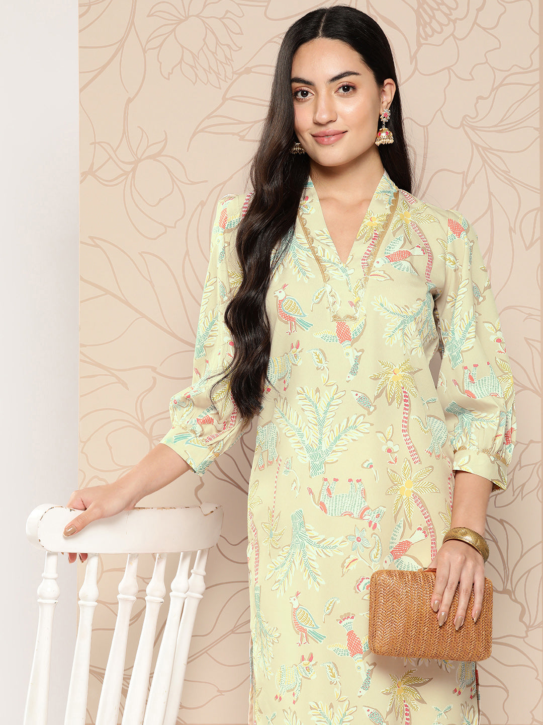 Ahalyaa Women Floral Printed Gotta Patti Crepe Kurta