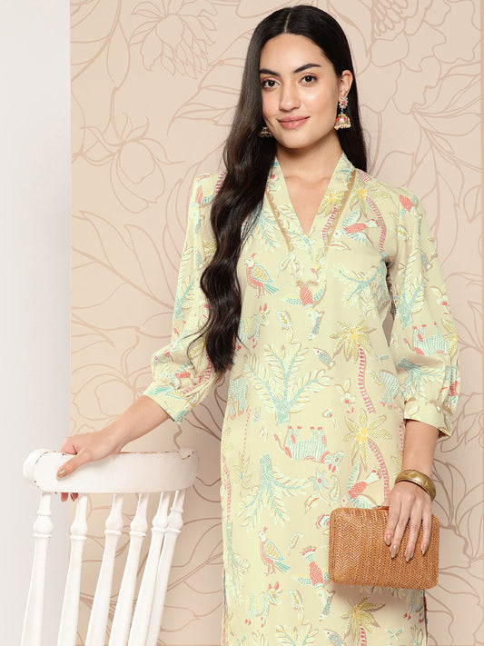 Ahalyaa Women Floral Printed Gotta Patti Crepe Kurta