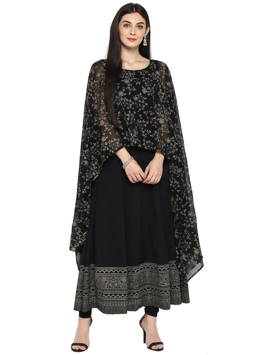 Ahalyaa Women Black Printed Anarkali Kurta from Ahalyaa
