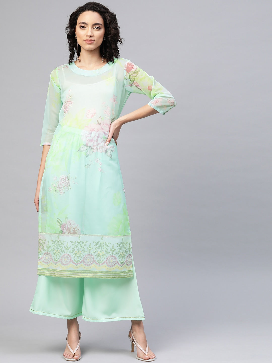 Ahalyaa Women Pastel Floral Summer Kurta