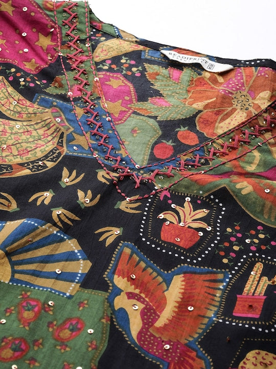 Readiprint Fashions Floral Printed Sequinned Pure Cotton Kurta