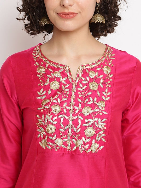 IMARA Floral Embroidered Thread Work Kurta with Trousers & With Dupatta
