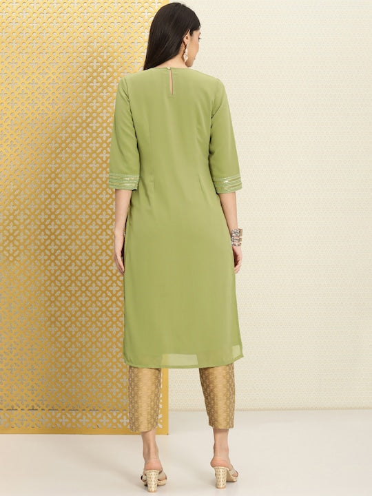 House of Pataudi Women Embellished Sequined Striped Jashn Kurta