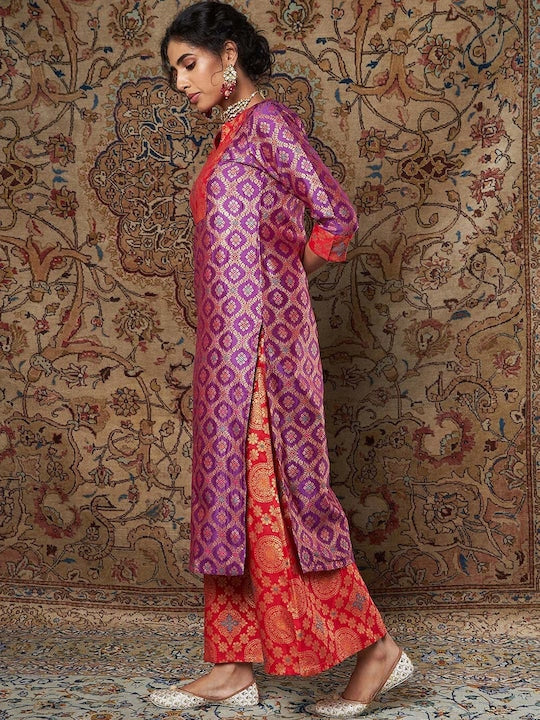 Shae by Sassafras Ethnic Motifs Printed Jacquard Kurta