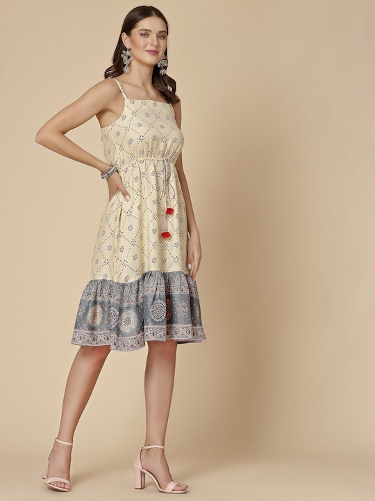 All about you Polka Dot Printed Shoulder Strap Neck Flounce Hem A-Line Dress