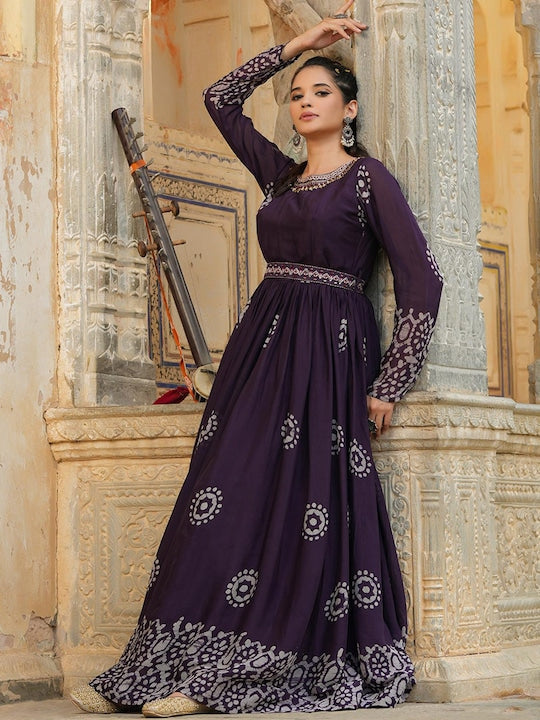 Scakhi Women Purple Ethnic Motifs Printed Block Print Kurta