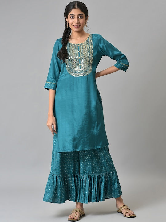 Aurelia Women Green Ethnic Motifs Yoke Design Kurta Set