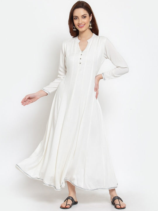 Myshka Women White Anarkali Kurta With Dupatta