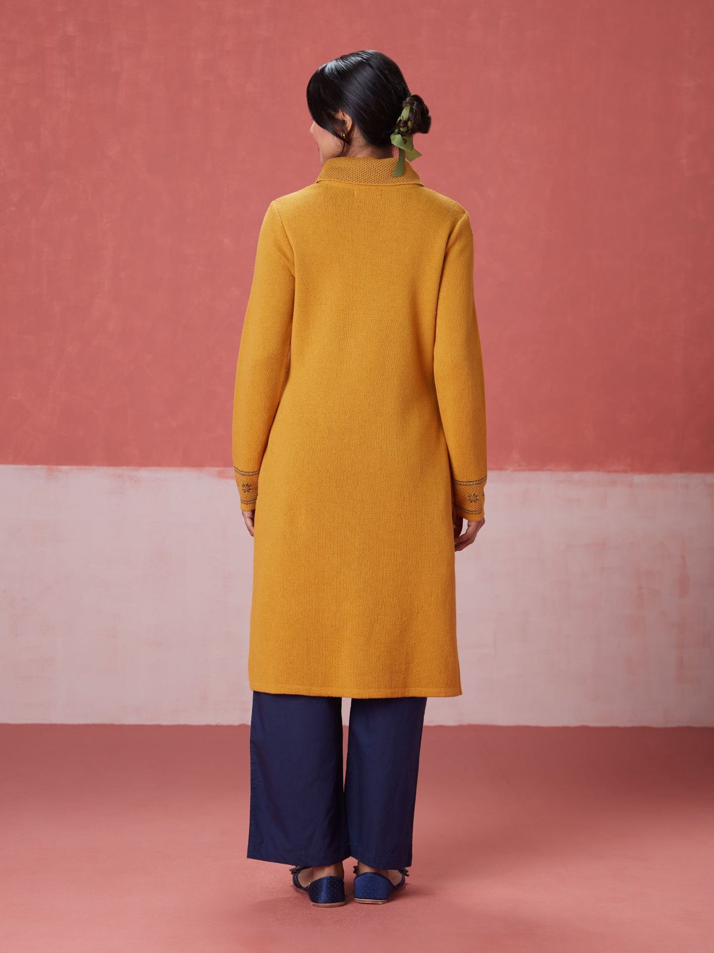 Likha Yellow Woollen Acrylic Jacquard Winter Kurta