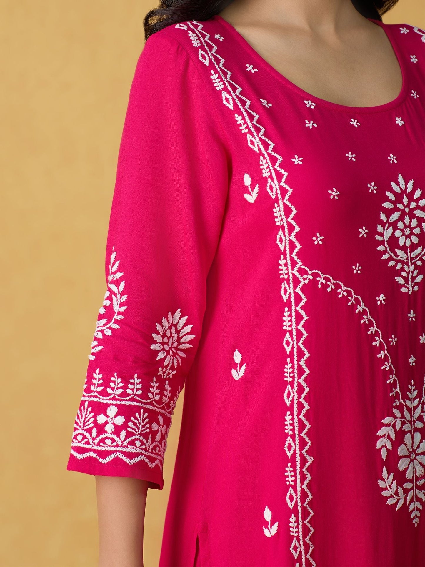 Likha Pink Chikankari Kurta Pant & Dupatta (Set of 3)