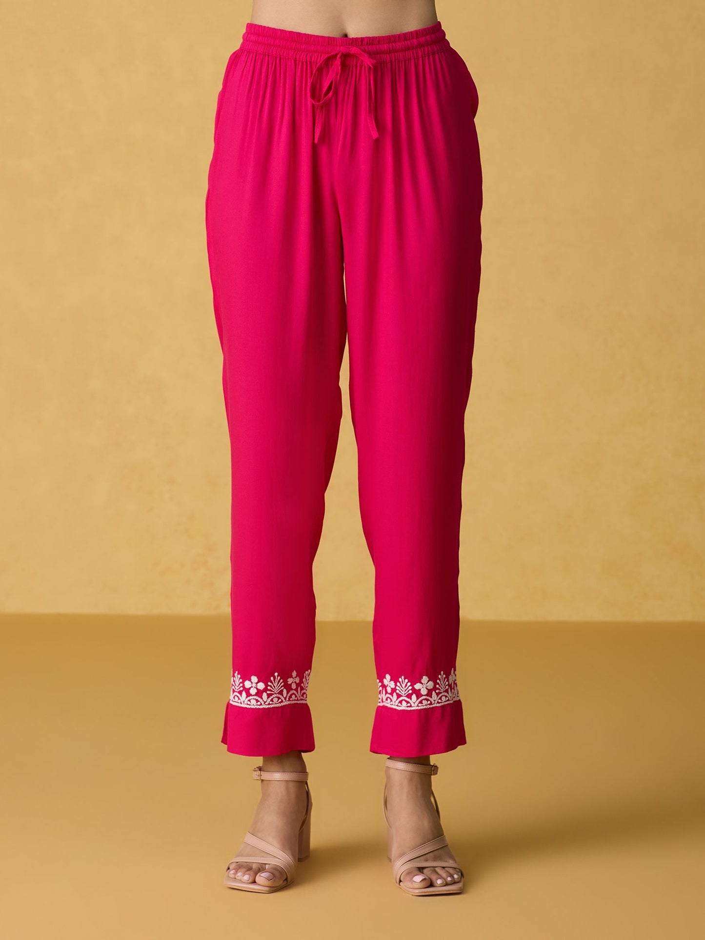 Likha Pink Chikankari Kurta Pant & Dupatta (Set of 3)