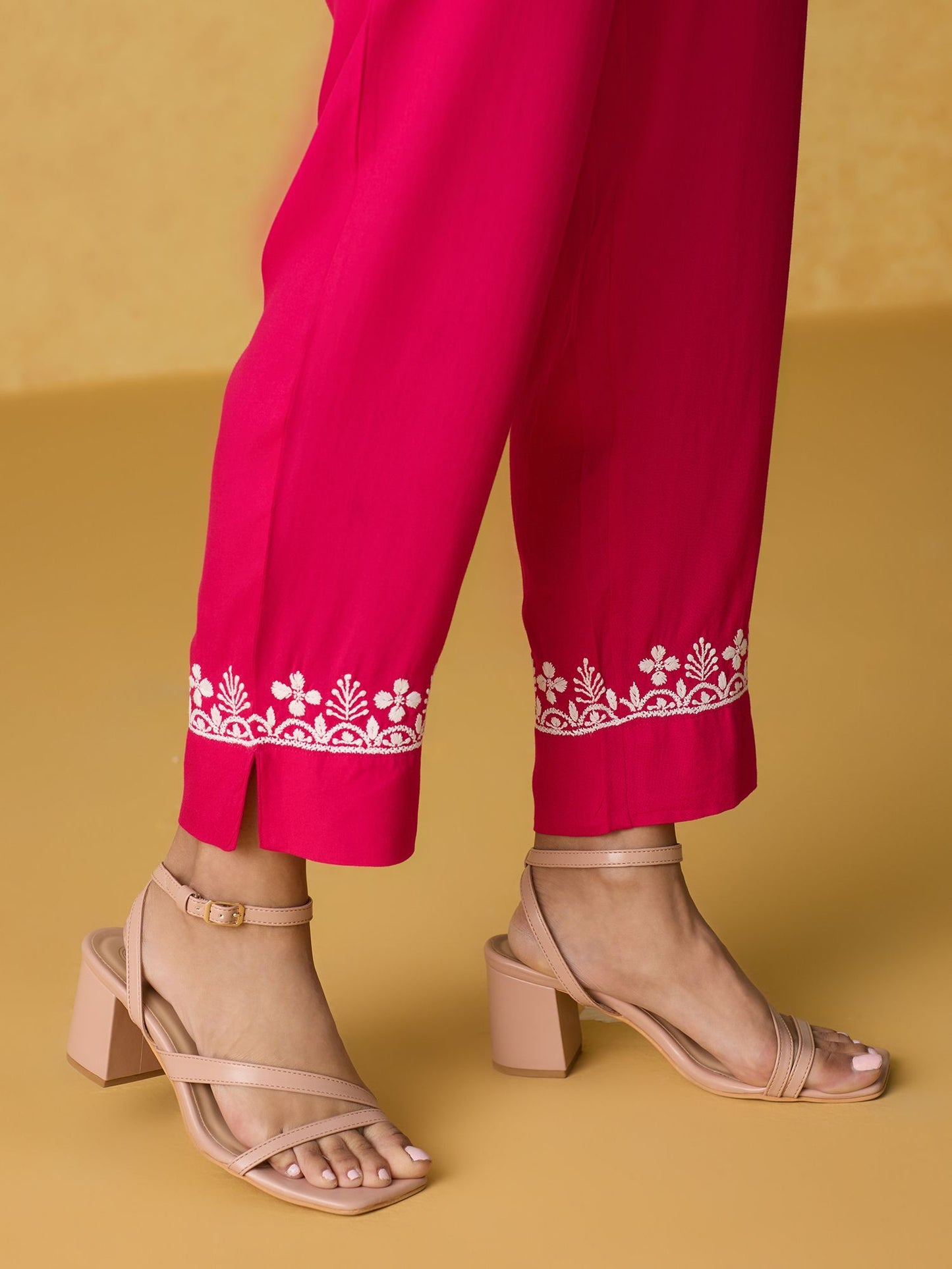 Likha Pink Chikankari Kurta Pant & Dupatta (Set of 3)