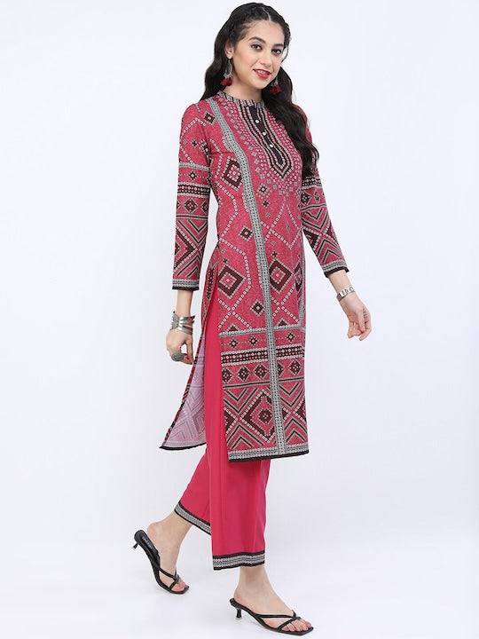 Vishudh Women Pink Ethnic Motifs Printed Kurta with Palazzos