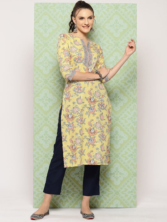 Yufta Floral Printed Pure Cotton Kurta