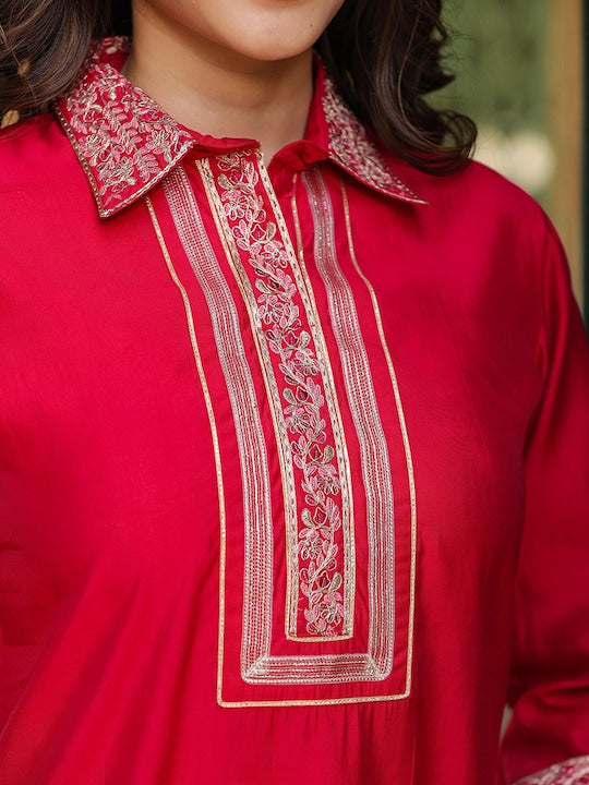 SCAKHI Ethnic Motifs Yoke Design Regular Thread Work Straight Kurta with Patiala