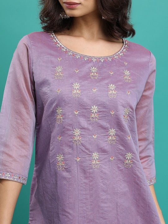 Vishudh Mauve Ethnic Motifs Embroidered Kurta