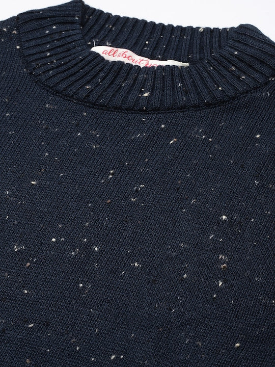 All about you Navy Blue Self Design Jumper Dress