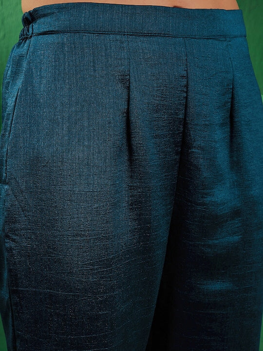 Sangria Ethnic Motifs Embroidered Regular Kurta With Trousers & With Dupatta