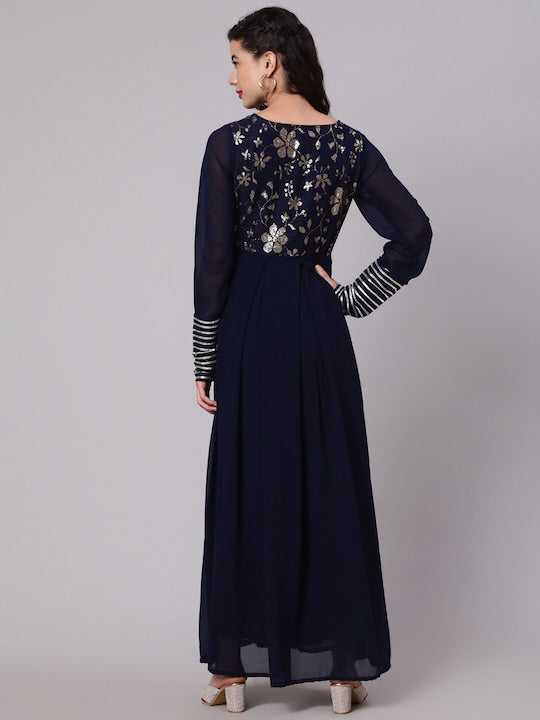 AKS Couture Sequin Embellished Georgette Maxi Dress