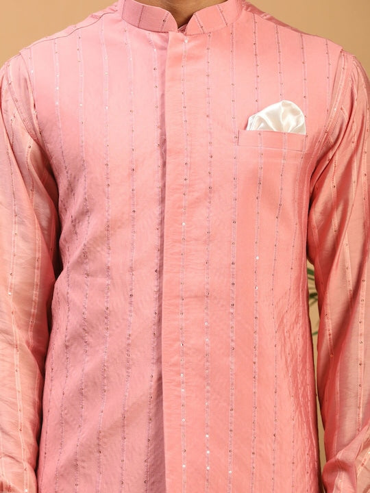 Vastramay Embroidered Sequinned Kurta With Pyjamas & Nehru Jacket