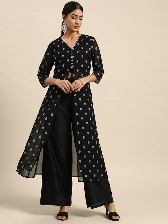All about you Ethnic Motifs Print High-Slit Kurta with Palazzos