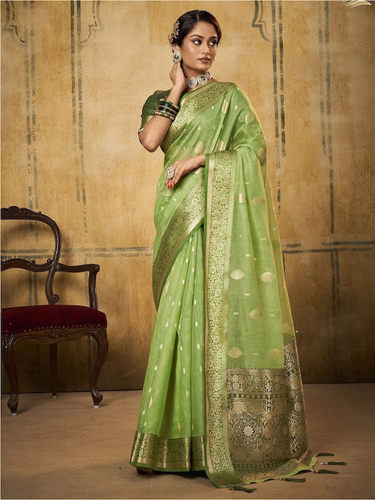Satrani Ethnic Motifs Woven Design Zari Banarasi Saree