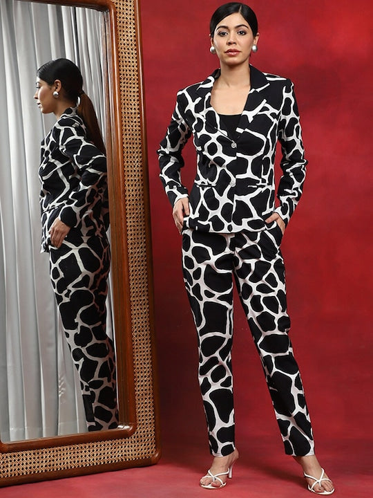 AKS Animal Printed Cotton Blazer and Trousers